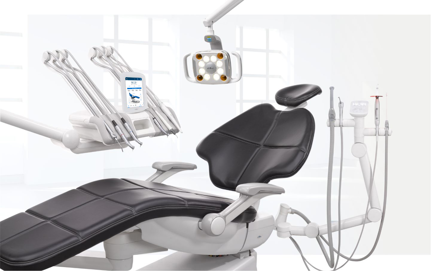 A-dec 500 dental chair with representative delivery system and operatory light