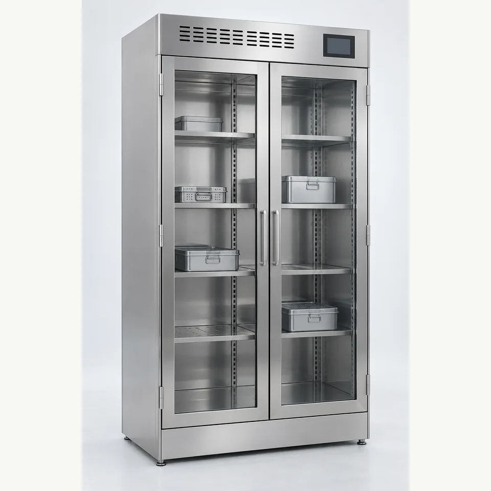 Double-door stainless-steel cabinet for sterile instrument storage