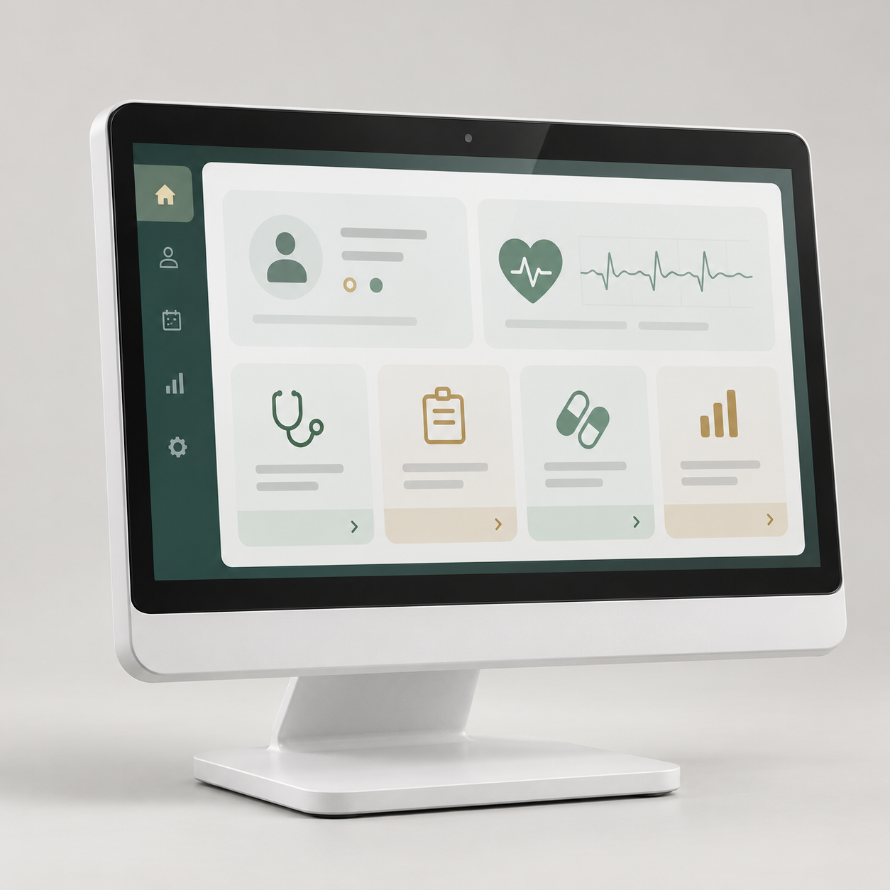Generic medical all-in-one point-of-care computer with touchscreen and integrated stand