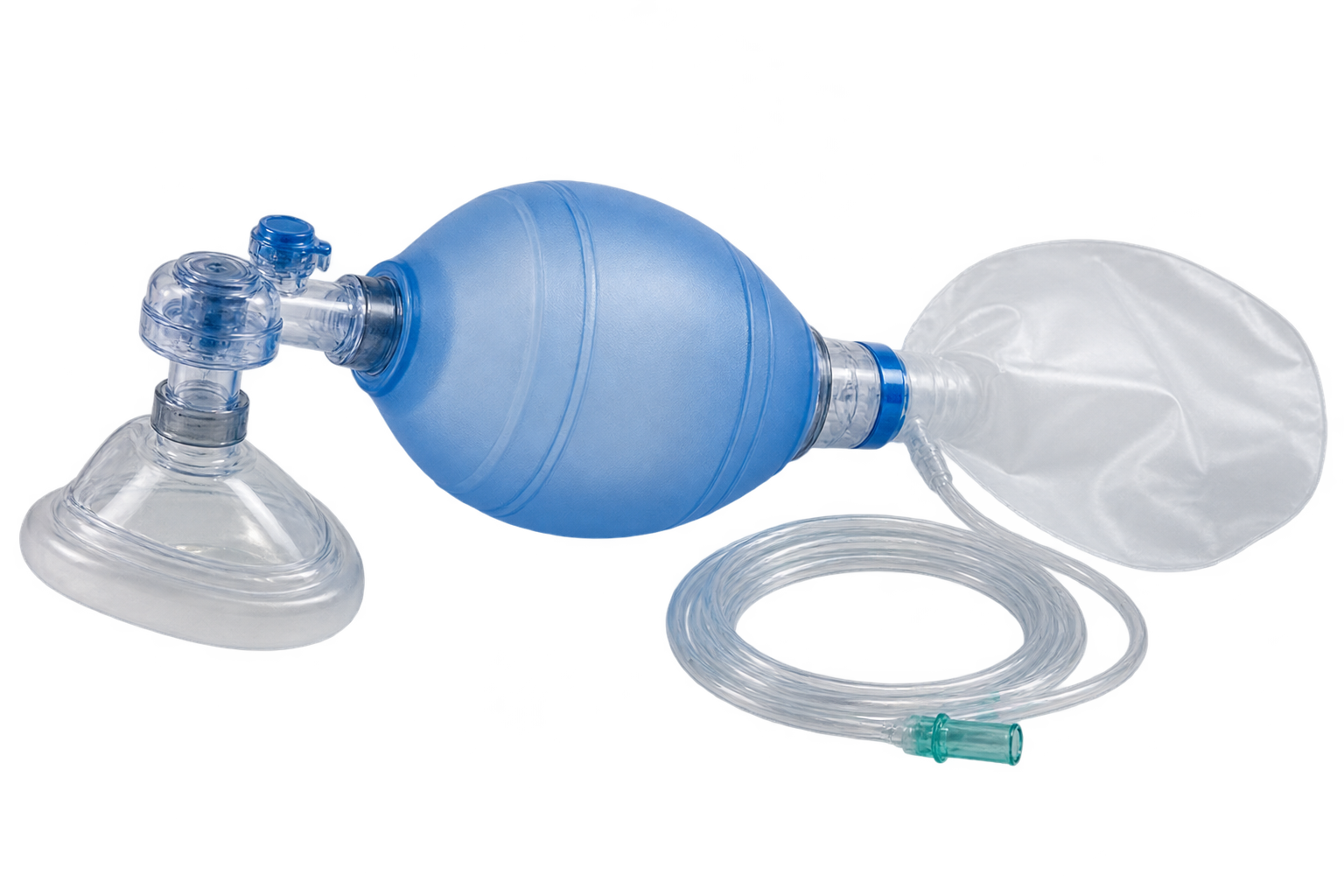 Reusable adult manual resuscitator with ventilation bag, reservoir and face mask