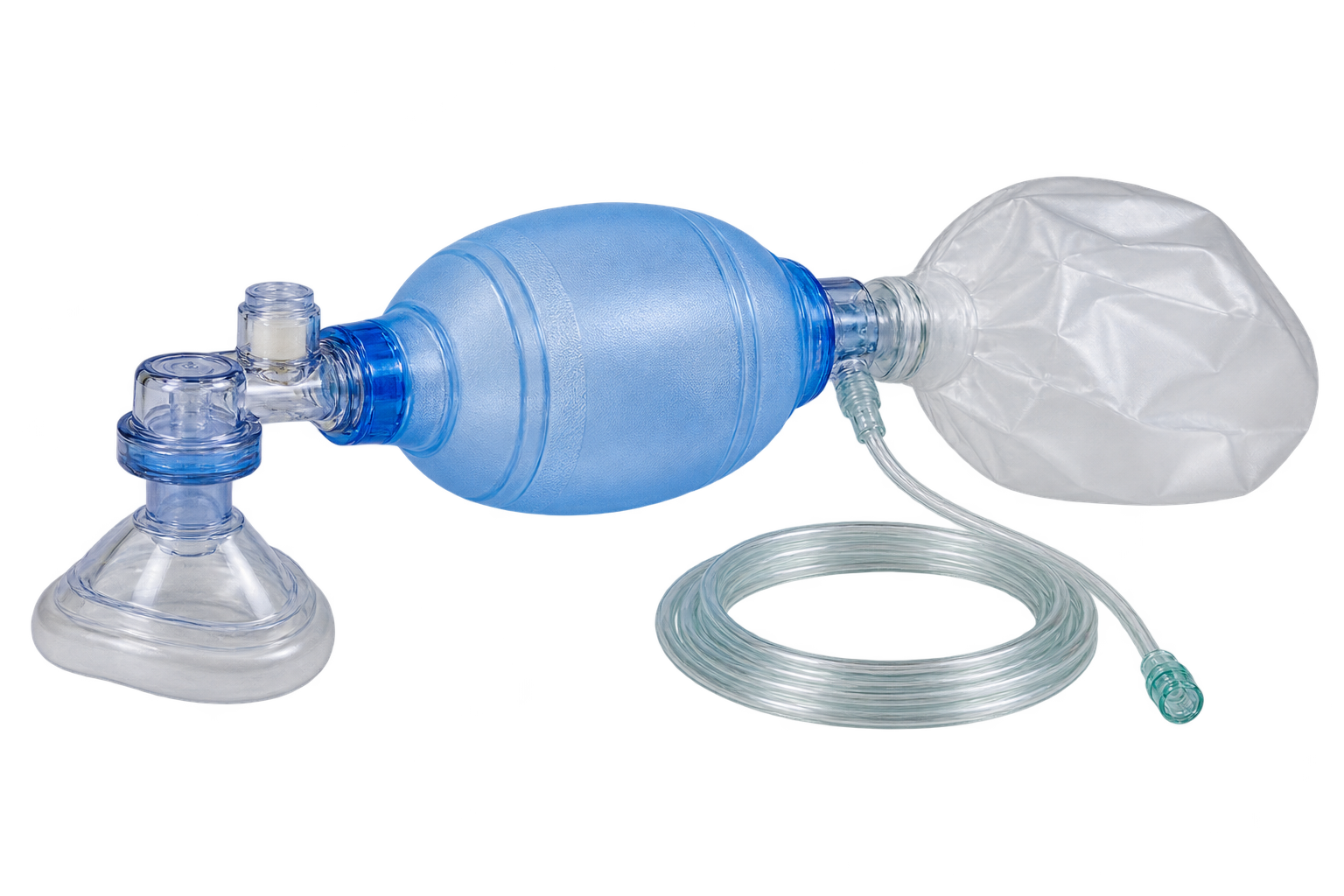 Paediatric manual resuscitator with self-inflating bag, reservoir, tubing and face mask