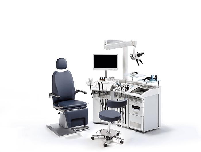 ATMOS S 61 Servant ENT treatment workstation in a manufacturer configuration with cabinets and chairs; exact supplied modules and accessories require quotation