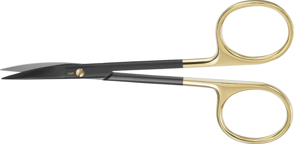 B. Braun Noir® Delicate Scissors (Iris Scissors), curved, TC, delicate pattern, wave cut, sharp/sharp, 110 mm (4 1/4"), article BC211WB