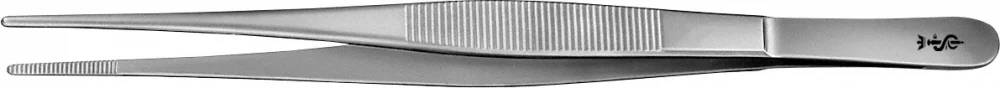 B. Braun Dressing Forceps (Tweezers), straight, medium, 200 mm (7 7/8"), jaw width: 2.60 mm, serrated, article BD031R