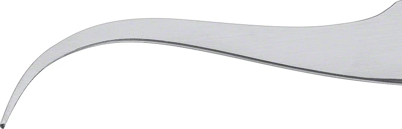 B. Braun JEWELER PATTERN Micro Tissue Forceps, curved, 115 mm (4 1/2"), jaw width: 0.40 mm, 1 x 2 teeth, flat handle, article BD343R