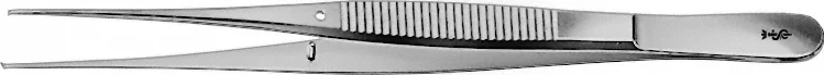 B. Braun SEMKEN Tissue Forceps, straight, delicate, 145 mm (5 3/4"), jaw width: 1.10 mm, 1 x 2 teeth, article BD669R
