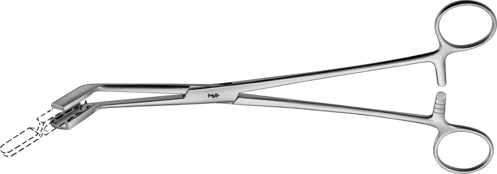 B. Braun JOHNS-HOPKINS Applying Fcps f/Bulldog Clamps, angled on flat, 240 mm (9 1/2") (BH018R)