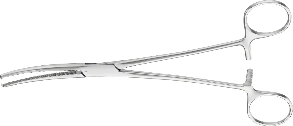 B. Braun KOCHER-OCHSNER Hemostatic Forceps, curved, 200 mm (7 7/8"), 1 x 2 teeth, article BH647R