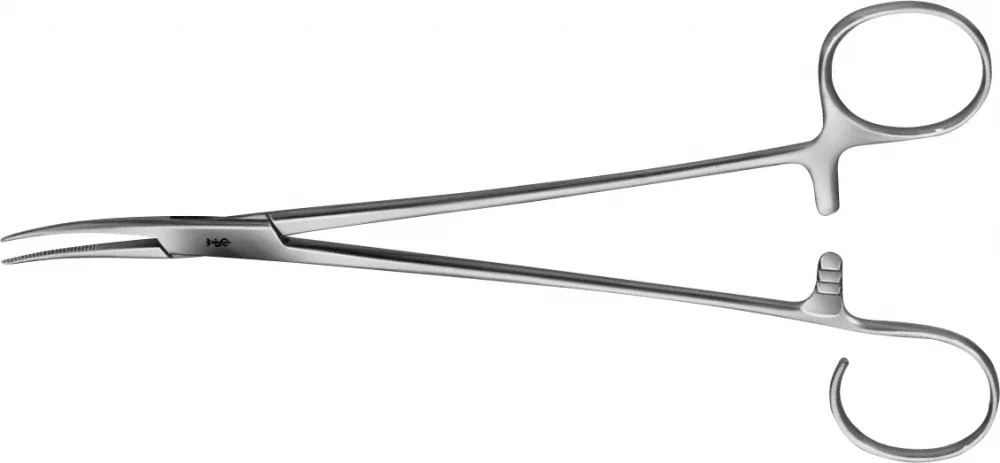B. Braun SCHNIDT Hemostatic Forceps (Tonsil Forceps), slightly curved, 185 mm (7 1/4"), serrated, ribbon handle (BH961R)