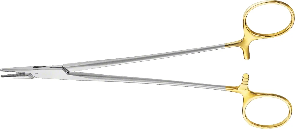 B. Braun CRILE-WOOD DUROGRIP® Needle Holder, TC, straight, 200 mm (7 7/8"), jaw: with 0.4 mm pitch of serration, for suture 4/0 - 6/0, article BM019R
