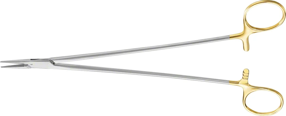 B. Braun DUROGRIP® Needle Holder, TC, straight, very delicate, 230 mm (9"), jaw: with 0.2 mm pitch of serration, for suture 6/0 - 10/0, article BM027R