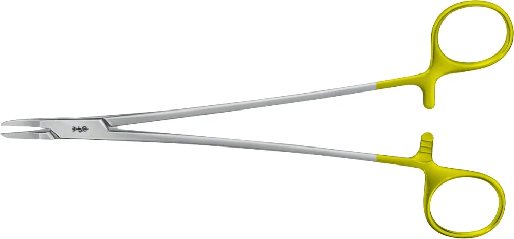 B. Braun RYDER DUROGRIP® Needle Holder, TC, straight, 195 mm (7 3/4"), jaw: with 0.4 mm pitch of serration, for suture 4/0 - 6/0, article BM046R