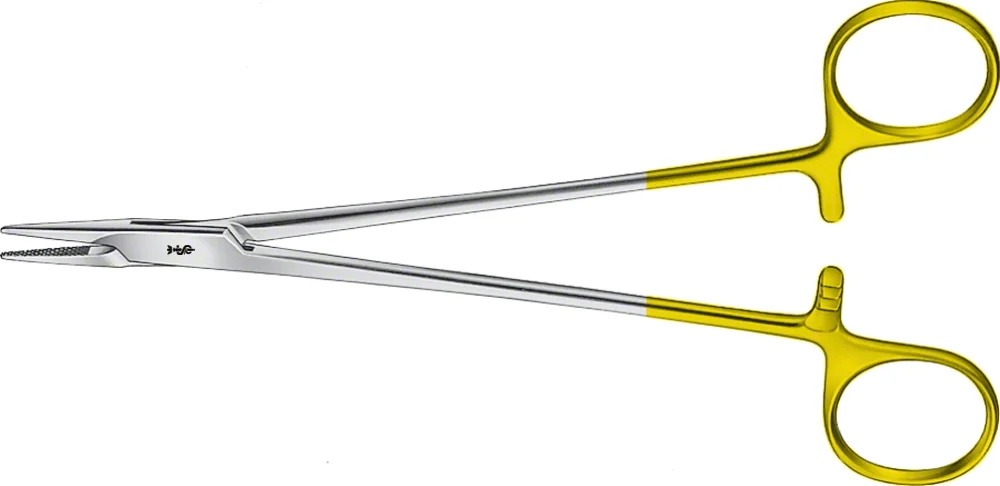 B. Braun MAYO-HEGAR DUROGRIP® Needle Holder, TC, straight, 150 mm (6"), jaw: with 0.5 mm pitch of serration, for suture up to 3/0, article BM065R