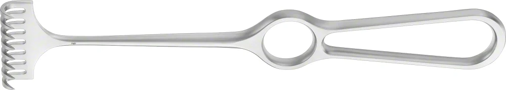 B. Braun VOLKMANN Retractor (Rake), 220 mm (8 3/4"), 8 prongs, jaw depth: 9 mm, jaw width: 40 mm, sharp, article BT248R