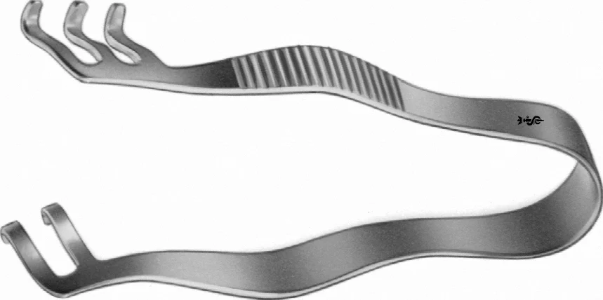 B. Braun FINSEN Retractor (self-retaining), 75 mm (3"), 2 x 3 prongs, jaw depth: 14 mm, jaw width: 14 mm, blunt (BV003R)