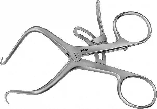 B. Braun DE BAKEY Femur Retractor self-retaining, 100 mm (4"), 1 x 1 prong, jaw depth: 55 mm, sharp, for children (BV998R)