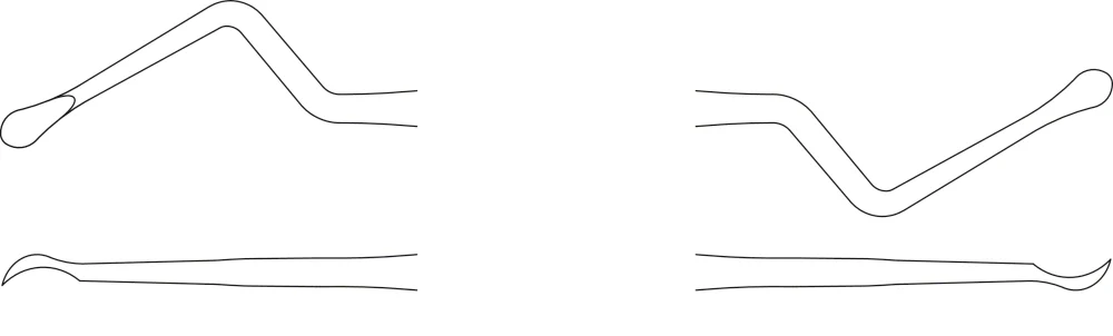 B. Braun LUCAS ERGOPERIO Bone Curette, angled, 185 mm (7 1/4"), sharp/sharp, double ended, jaw width: 3.10 mm/3.10 mm, article DO609R