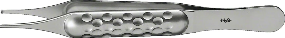 B. Braun ERGOPLANT Tissue Forceps, straight, 120 mm (4 3/4"), jaw width: 1.50 mm, 1 x 2 teeth, round handle, article DX050R