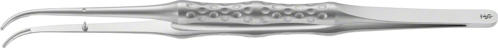B. Braun ERGOPERIO Atraumatic Micro Forceps, curved, 175 mm (6 7/8"), jaw width: 1.50 mm, toothing DE BAKEY, round handle (DX071R)