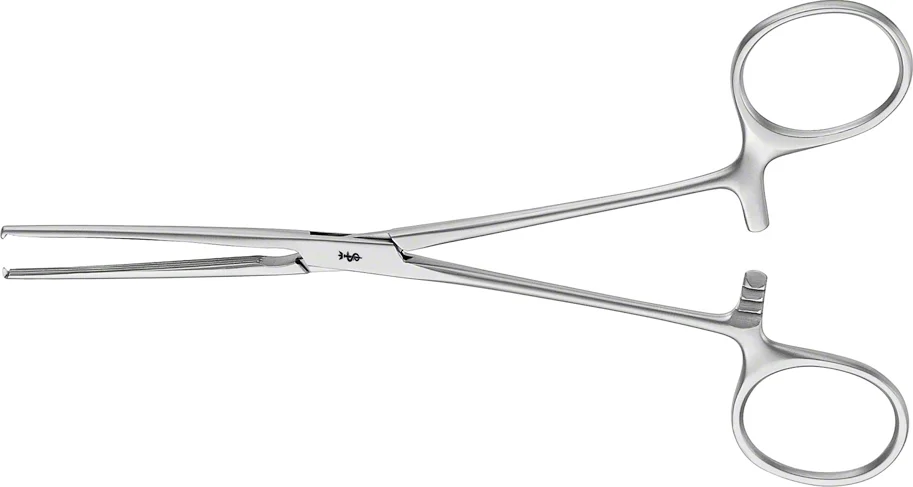 B. Braun ALLEN Intestinal Clamp, straight, 155 mm (6 1/8"), 1 x 2 teeth, jaw length: 43 mm, for children, article EA114R