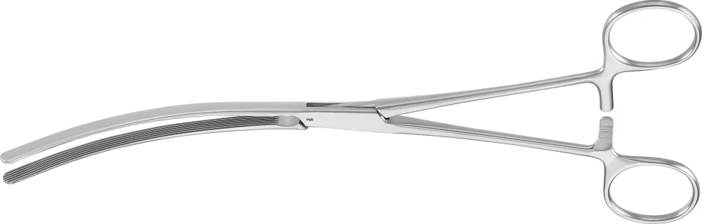 B. Braun KOCHER Intestinal Clamp, curved, 230 mm (9"), soft and elastic, serrated (longitudinal), jaw length: 86 mm (EA146R)