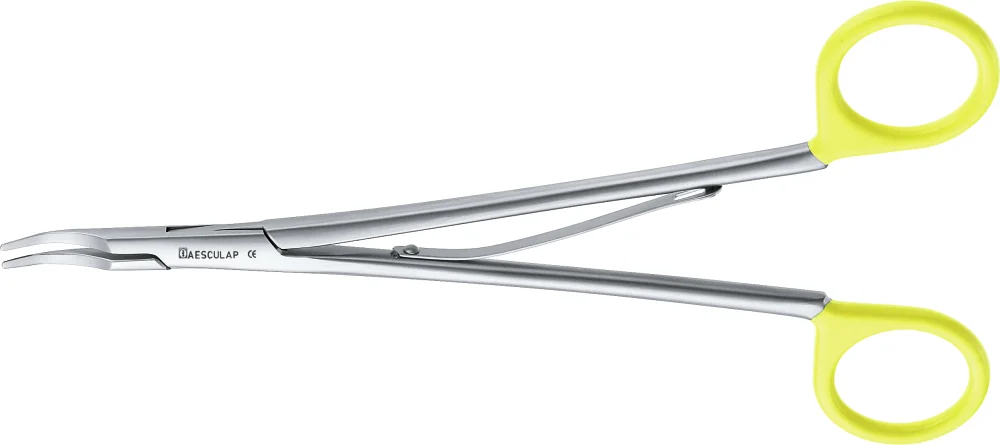 B. Braun Clip Applier Forceps, single-fire, Size S, yellow, angled, 25 °, 200 mm (7 7/8"), used with PL565T, article FB223R
