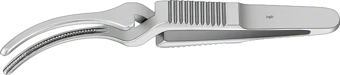 B. Braun ATRAUMATA® Bulldog Clamp, curved, 55 mm (2 1/4"), toothing DE BAKEY, jaw length: 20 mm, micro (FB369R)