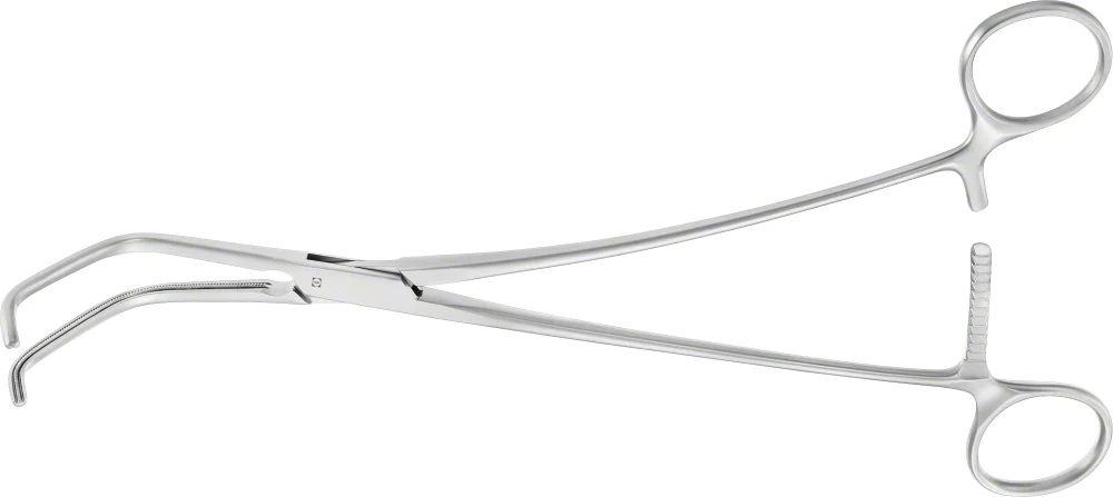 B. Braun DE BAKEY-SATINSKY ATRAUMATA® Tangential Occlusion Clamp, angled, 55 °, 240 mm (9 1/2"), satinsky-shaped, toothing DE BAKEY, jaw length: 84 mm, width: 47 mm (FB508R)