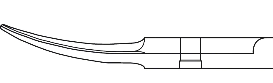 B. Braun YASARGIL MICROFORM Micro Scissors, curved downwards, bayonet-shaped, serrated (one blade), sharp/sharp, 200 mm (7 7/8"), flat handle, article FD036R