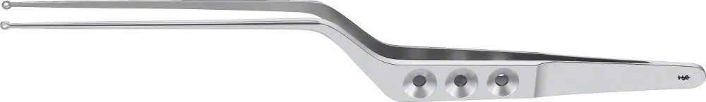B. Braun HEIFETZ MICROFORM Micro Tumor Forceps, straight, bayonet-shaped, 220 mm (8 3/4"), ring tip, work. length: 95 mm, jaw Ø: 3 mm, toothed, flat handle (FD215R)