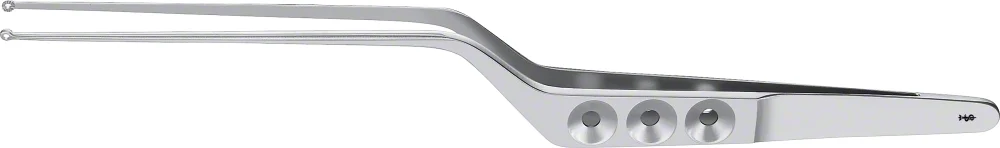 B. Braun YASARGIL MICROFORM Micro Tumor Forceps, straight, bayonet-shaped, 220 mm (8 3/4"), ring tip, work. length: 95 mm, jaw Ø: 5 mm, serrated, flat handle (FD216R)