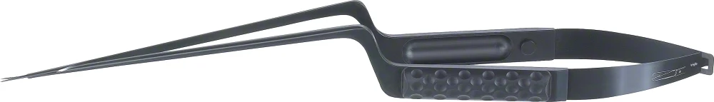 B. Braun Noir® Micro Scissors, straight, bayonet-shaped, serrated (one blade), blunt/blunt, 250 mm (9 3/4"), round handle (FD774B)