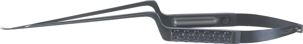 B. Braun Noir® Micro Scissors, curved, bayonet-shaped, serrated (one blade), blunt/blunt, 250 mm (9 3/4"), round handle (FD776B)