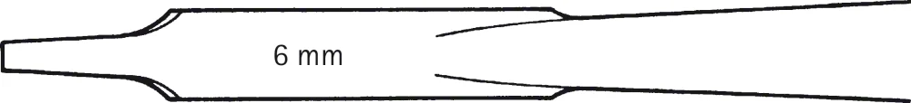 B. Braun Bone Lever, curved, 160 mm (6 1/4"), tip: sharp, width: 2 mm, jaw width: 6 mm (FK117R)
