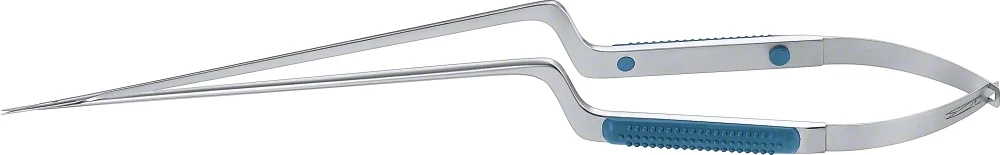 B. Braun SENSATION Micro Scissors, straight, bayonet-shaped, sharp/sharp, 260 mm (10 1/4"), round handle, blue, article FM159R