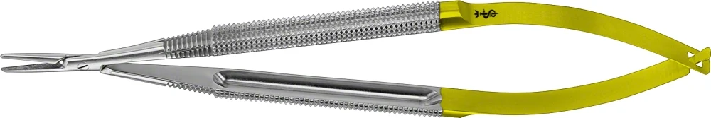 B. Braun Dia Dust® Micro Needle Holder, straight, 145 mm (5 3/4"), jaw: tungsten carbide coated, round handle, without ratchet, for suture up to 5/0 (FM528R)