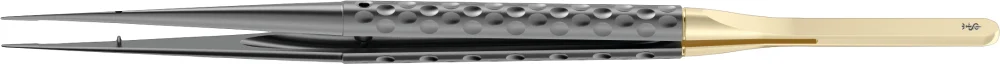B. Braun NOIR SUPREME Micro Plateau Forceps, straight, 185 mm (7 1/4"), platform tip, without weight, jaw width: 0.60 mm, tungsten carbide coated, round handle (FM617B)