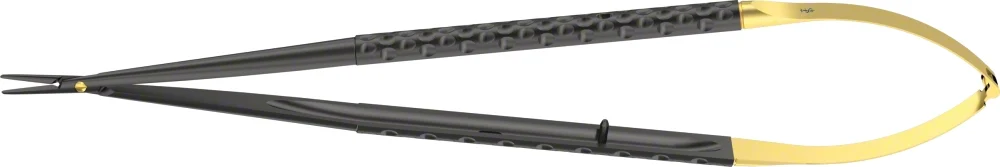 B. Braun NOIR SUPREME Micro Needle Holder, straight, 210 mm (8 1/4"), jaw: tungsten carbide coated, round handle, without ratchet, for suture up to 7/0 (FM643B)
