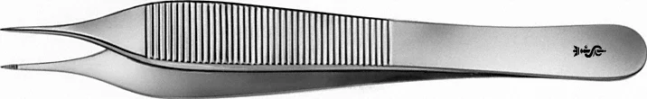 B. Braun THORPE Dressing Forceps (Tweezers) (Corneal Forceps), straight, delicate, 120 mm (4 3/4"), jaw width: 0.80 mm, serrated, article OC069R