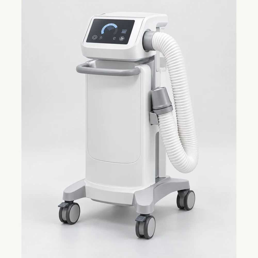 Patient warming unit with a flexible hose and mobile base
