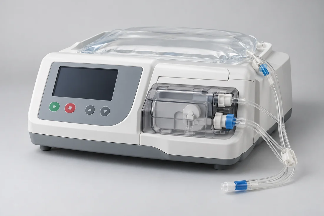 Compact automated peritoneal dialysis cycler with fluid tubing and a front control screen