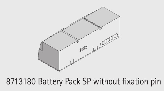 Exact B. Braun 8713180 Battery Pack SP without fixation pin, labelled manufacturer technical drawing from Space Pumps brochure page 25