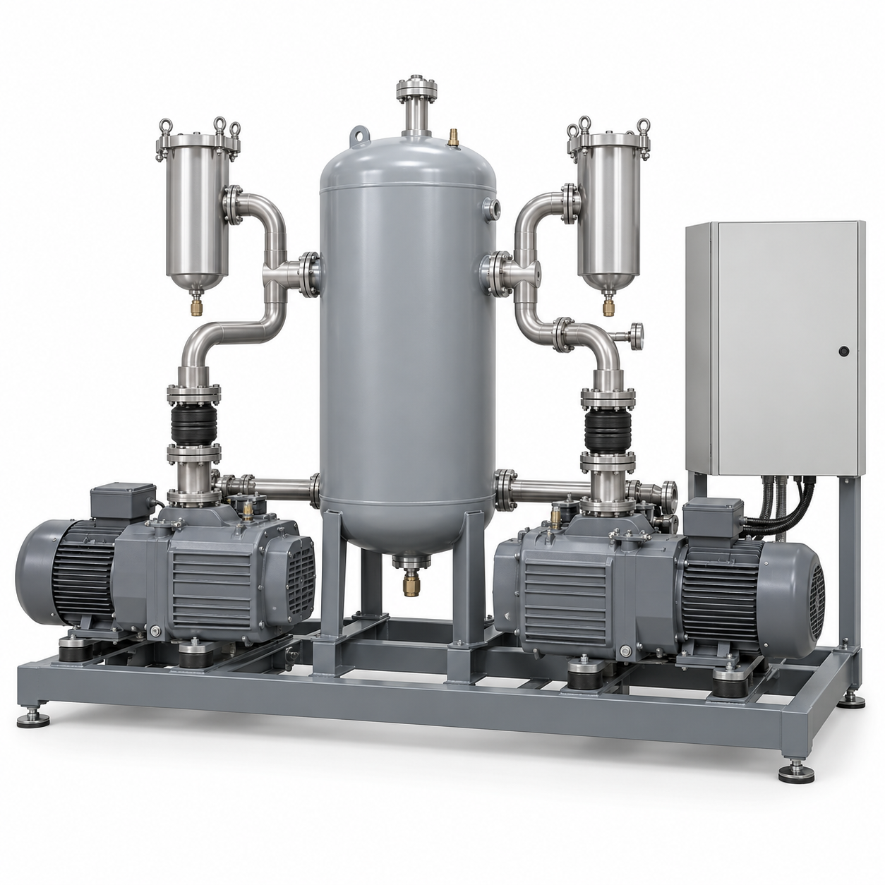 Generic medical vacuum system with screw pump modules, receiver and filter housings