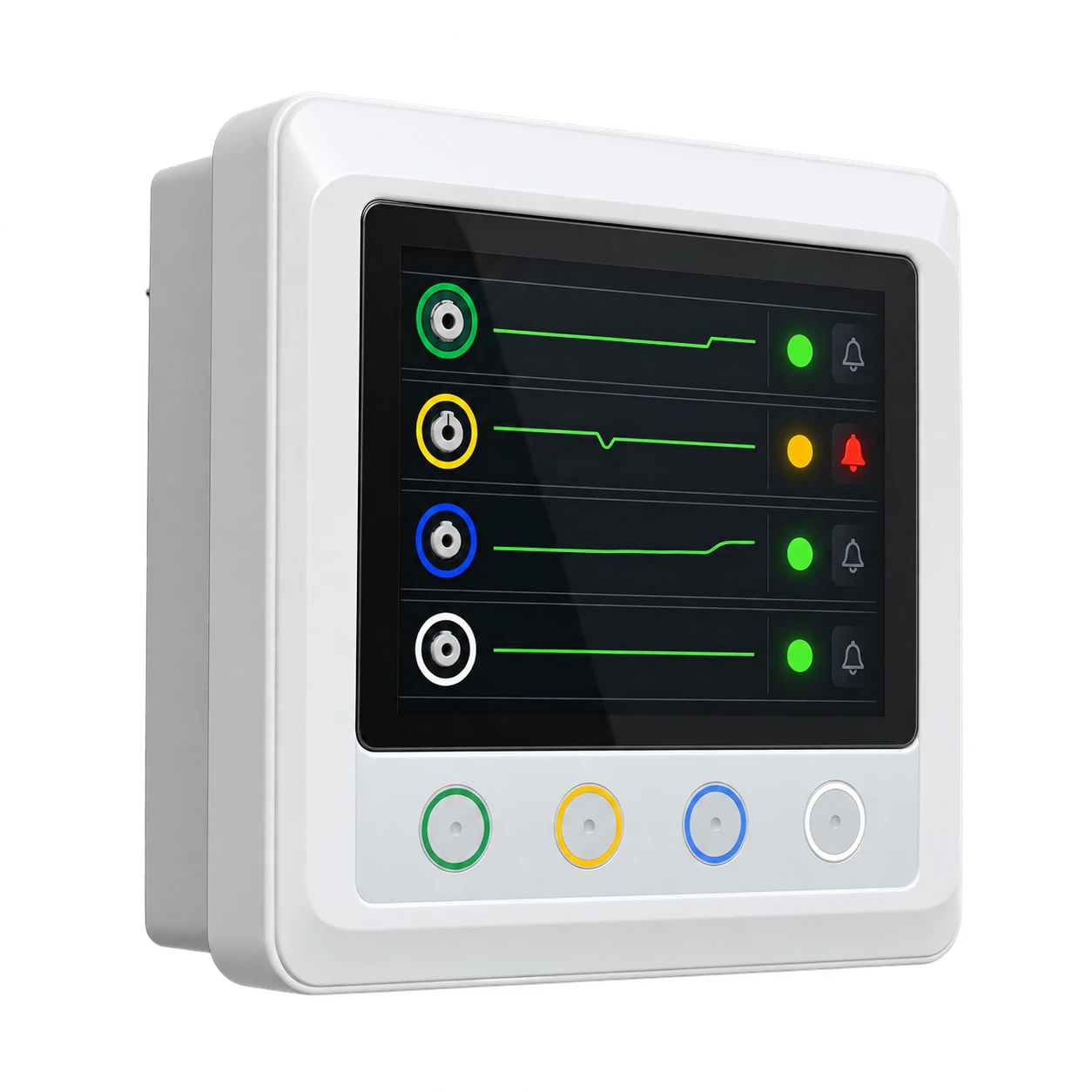 Generic unbranded digital medical gas alarm panel with abstract service-status indicators