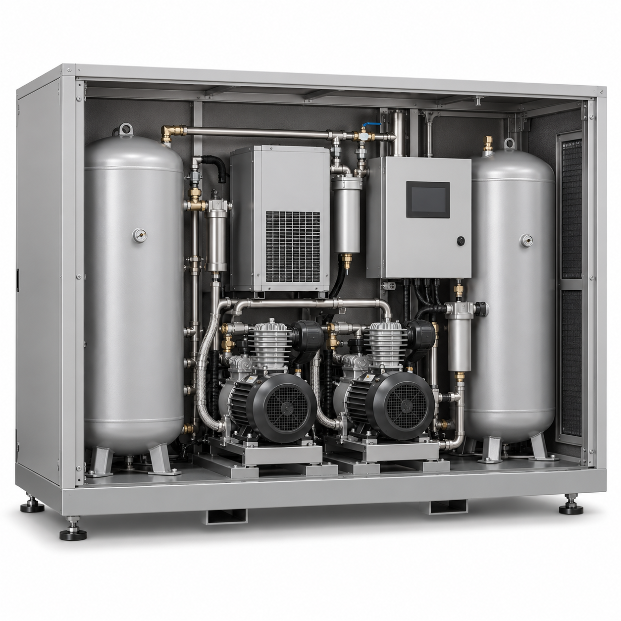 Generic cabinet medical air supply system with receiver and control enclosure
