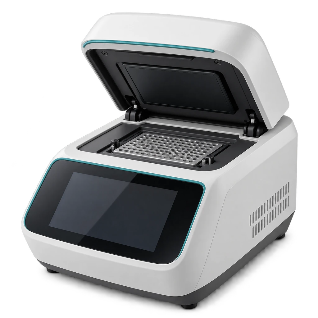 Benchtop real-time PCR instrument with heated lid, 96-well block and integrated touchscreen