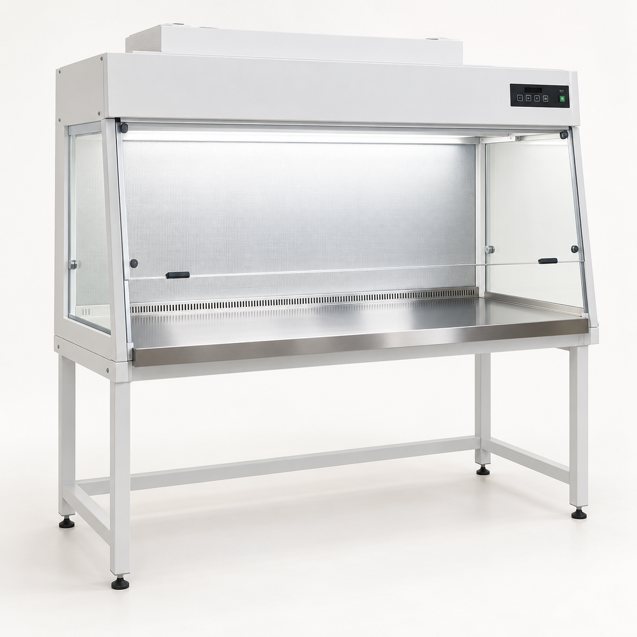 Horizontal laminar-flow clean bench with stainless work surface
