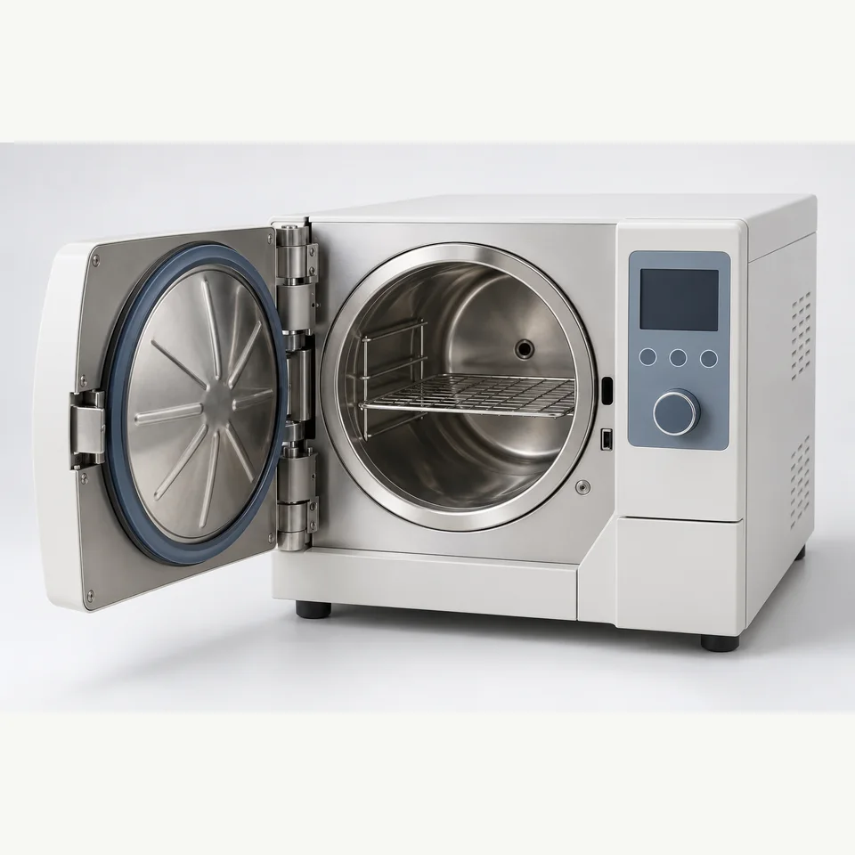 Compact tabletop steam sterilizer with a circular chamber door