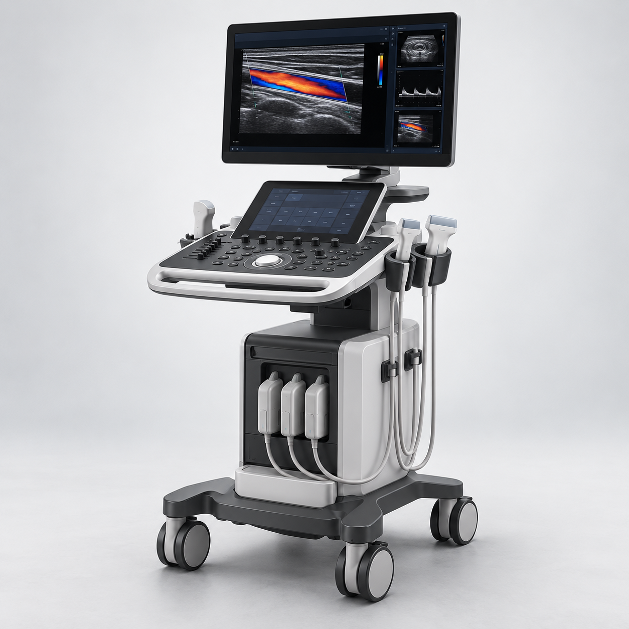 Premium ultrasound workstation with vascular color-flow imaging on the display