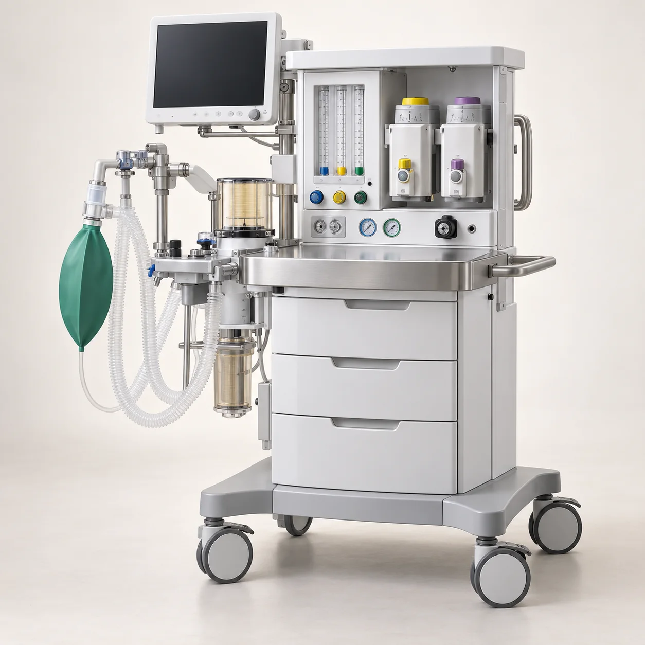 Anaesthesia workstation on a mobile equipment trolley.
